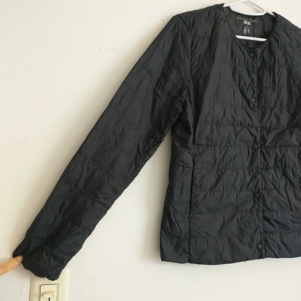 Uniqlo Ultra Light Down Compact Jacket Womens S Black Snap Button Quilted Puffer - Picture 2 of 8